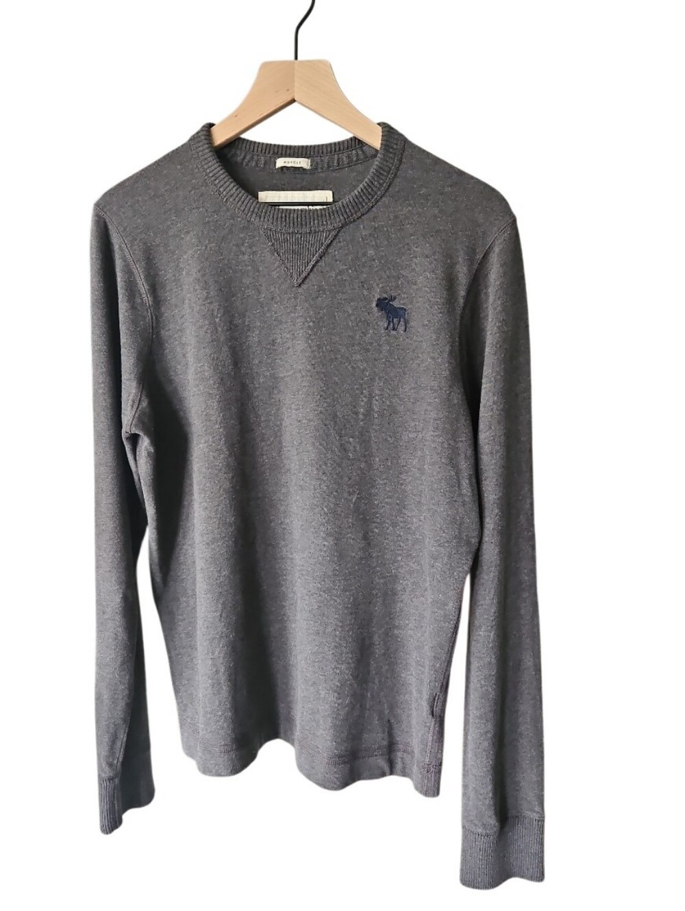 Abercrombie And Fitch Men's Gray Crewneck Sweater with Embroidered Logo Size XL